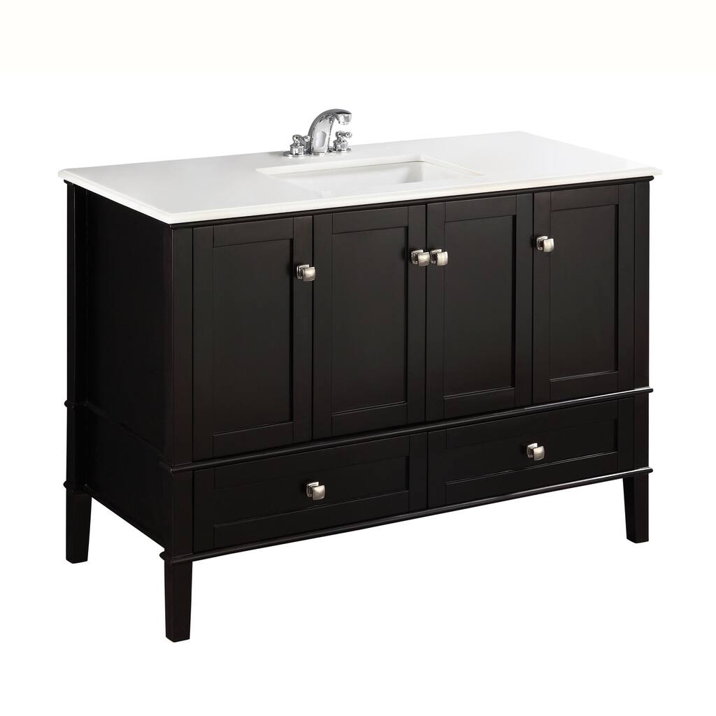 WYNDENHALL Windham 48 inch Contemporary Bath Vanity in Black with White Engineered Quartz Marble Top