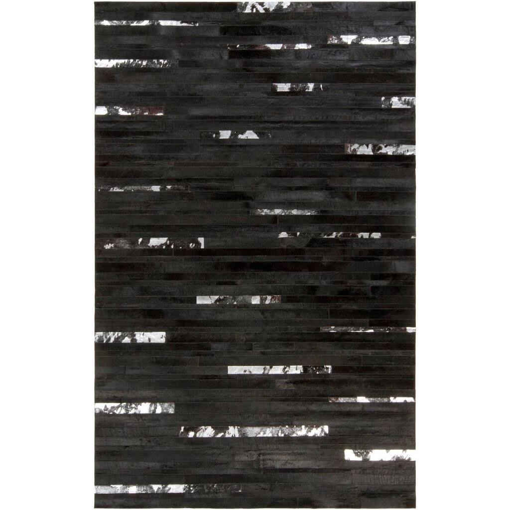 Hand-crafted Black Leather Animal Hide Trailblazer Area Rug - 5' x 8'