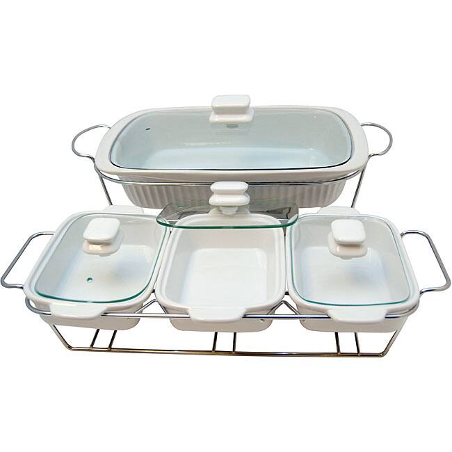 Le Chef White Ceramic Bakeware/ Serving Tray Set