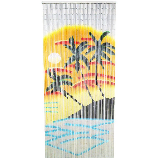 Handcrafted Orange and Blue Palm Bamboo Curtain (Vietnam)