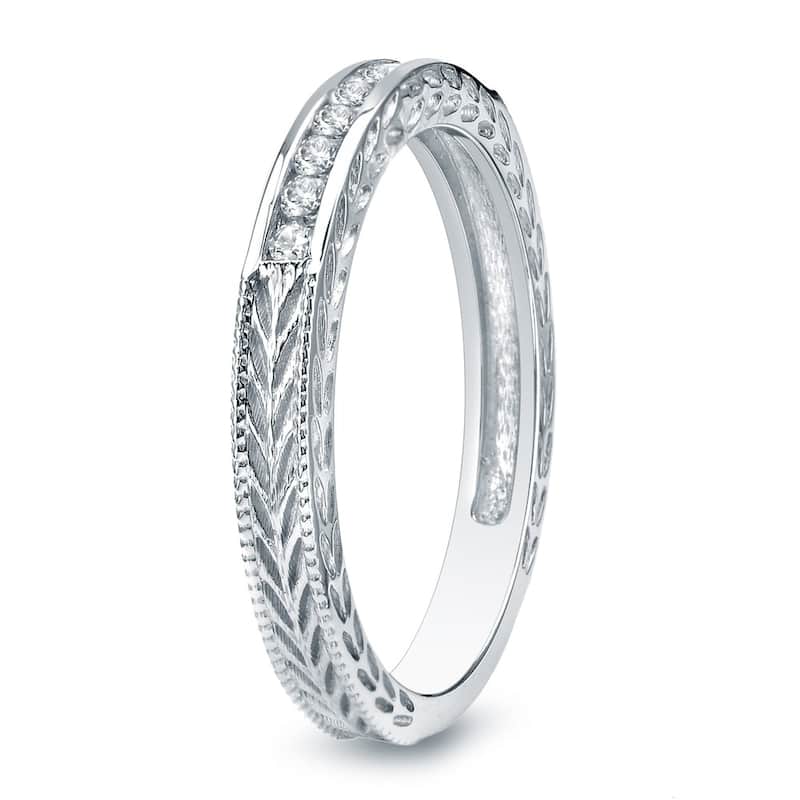 Auriya 10k Gold 1/4ctw Vintage Carved Diamond Wedding Band