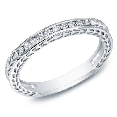 Auriya 10k Gold 1/4ctw Vintage Carved Diamond Wedding Band