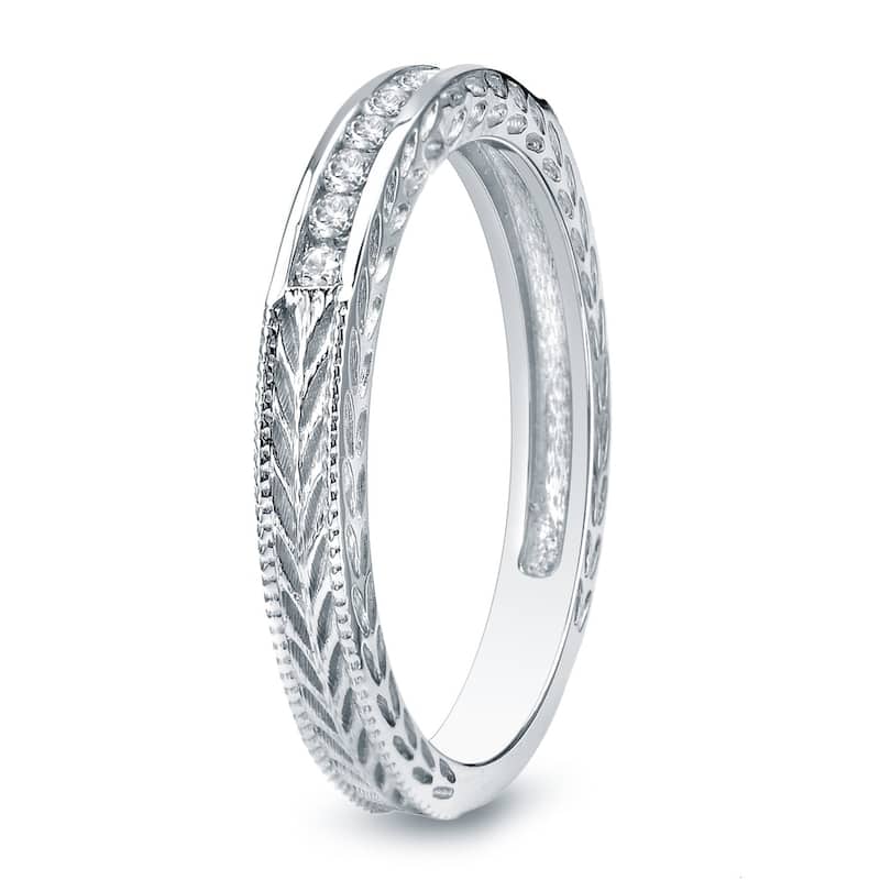 Auriya 10k Gold 1/8ctw Vintage Carved Diamond Wedding Band