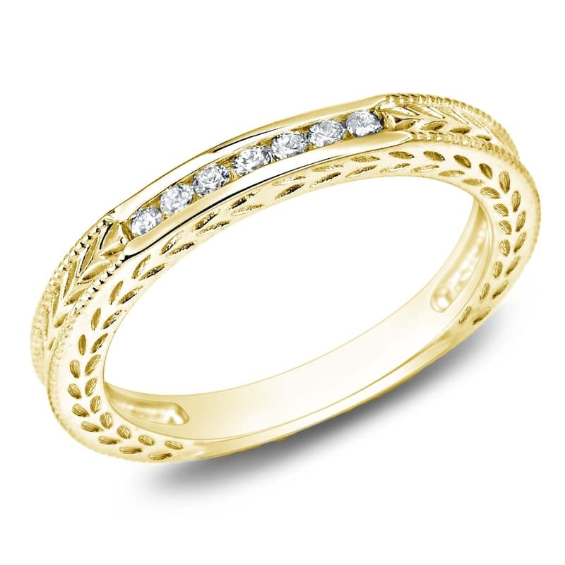 Auriya 10k Gold 1/8ctw Vintage Carved Diamond Wedding Band - Yellow - 4