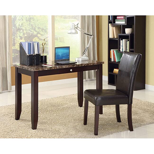 Sean Faux Marble Top Espresso Finish 2-piece Desk Set