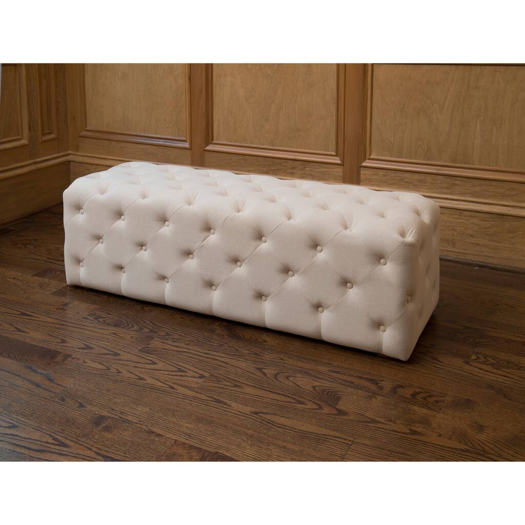 Juliette de Creme Tufted Cubed Bench - 54.75W X 18.125D X 17.375H