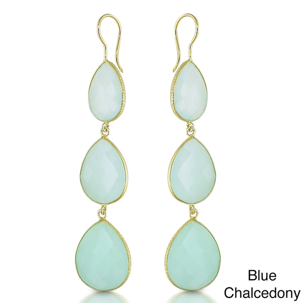 Miadora 22k Goldplated Silver 60ct TGW Turquoise or Chalcedony Earrings Miadora Gemstone Earrings