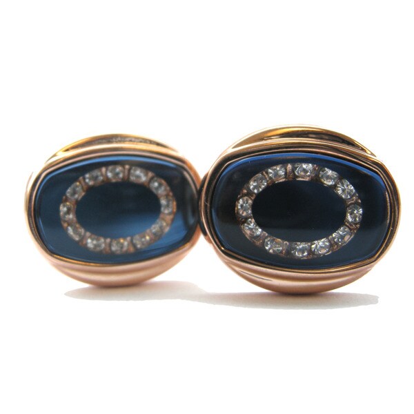 Gianfranco Ruffini High polish Rose goldtone and Crystal Cuff Links Cuff Links