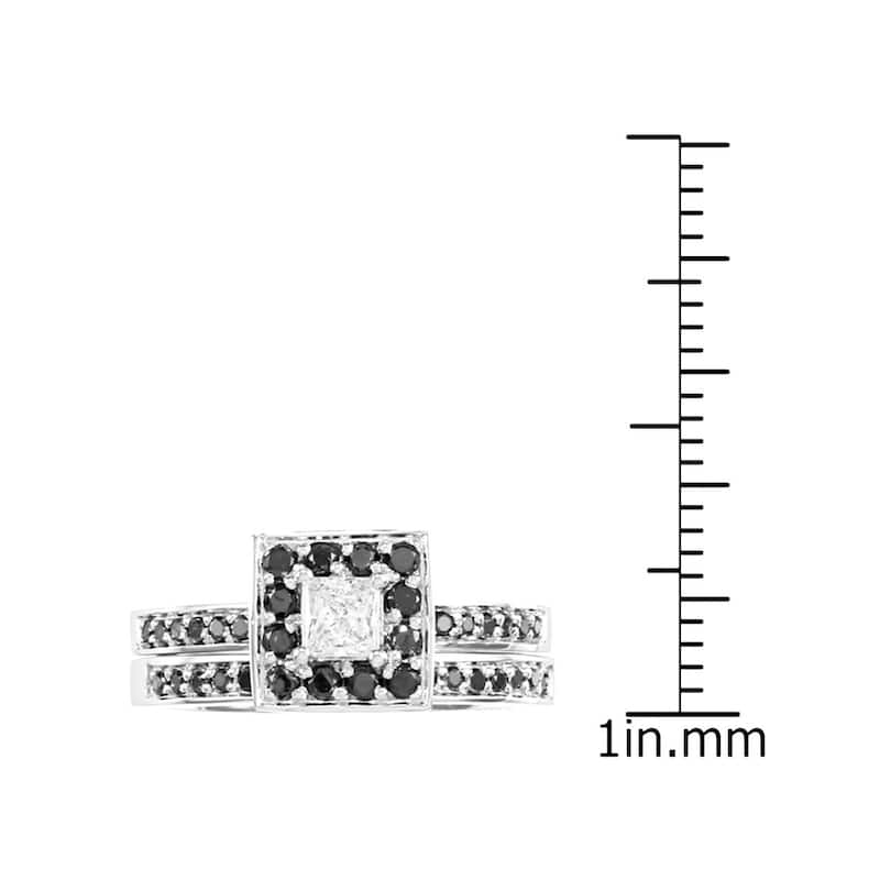 Auriya 14k Gold 2/3ctw Princess Cut Halo Black Diamond Engagement Ring Set