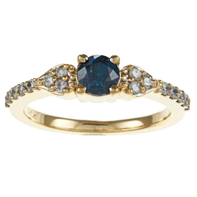 14k Gold 2/3ctw Blue and White Diamond Engagement Ring (G-H, I1-I2) - 4 - Yellow