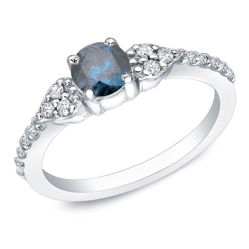 14k Gold 2/3ctw Blue and White Diamond Engagement Ring (G-H, I1-I2) - 4 - White