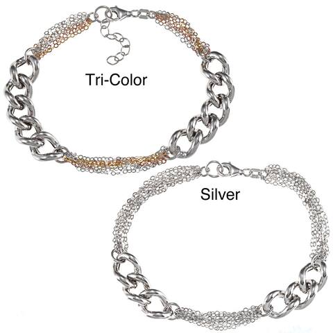 La Preciosa Sterling Silver Curb Link and Cable Chain Bracelet (7-inch)