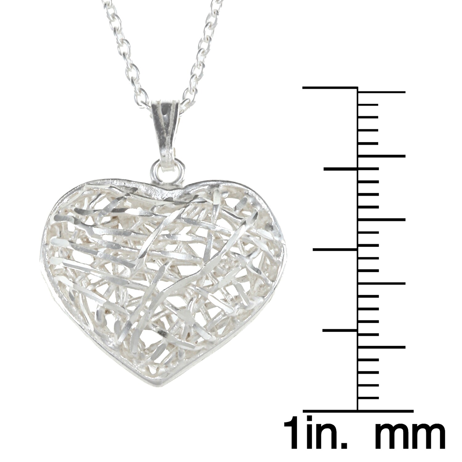 La Preciosa Sterling Silver Open Diamond Cut Heart Necklace