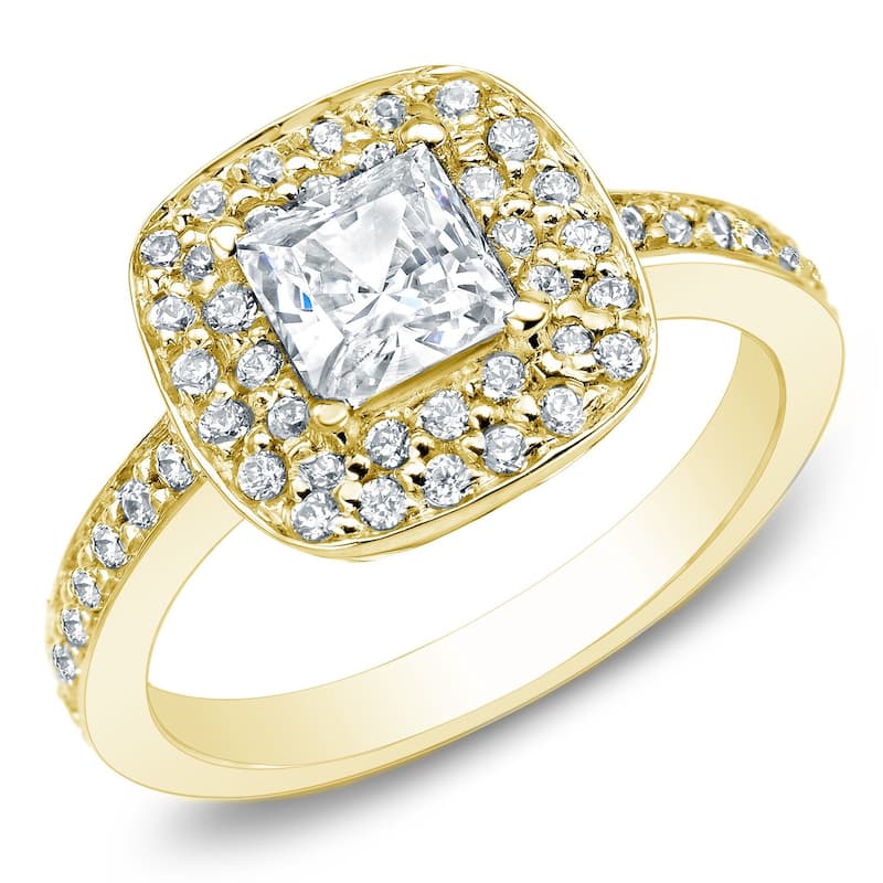Auriya 14k Gold 1 1/2ctw Square Princess-cut Halo Diamond Engagement Ring - Yellow - 4