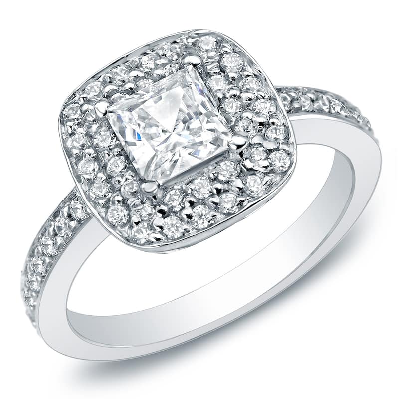 Auriya 14k Gold 1 1/2ctw Square Princess-cut Halo Diamond Engagement Ring - White - 4