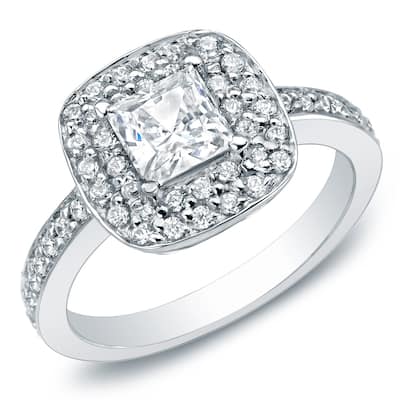 Auriya 14k Gold 1 1/2ctw Square Princess-cut Halo Diamond Engagement Ring