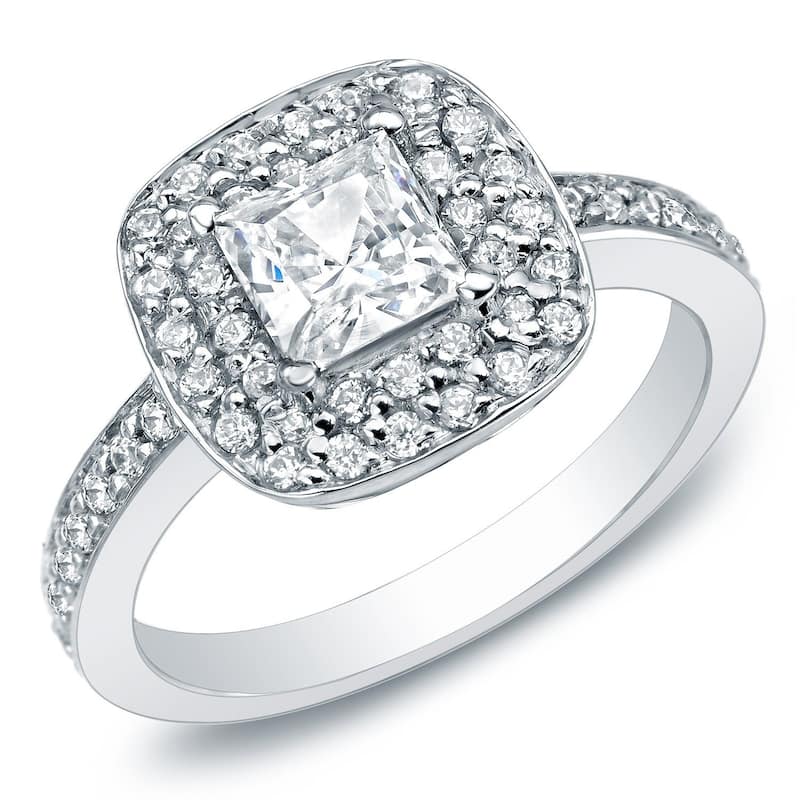 Auriya 14k Gold 1 1/2ctw Square Princess-cut Halo Diamond Engagement Ring - White - 9.5
