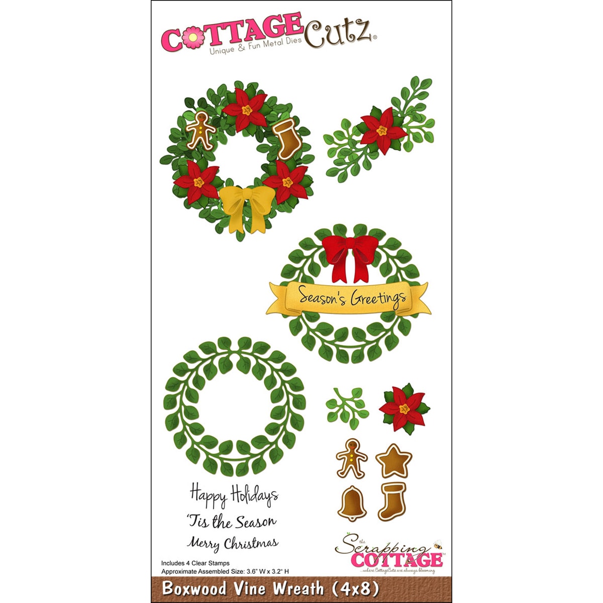 Cottagecutz Die 4x8 With Cottage Impressions Clear Stamps boxwood Vine Wreath