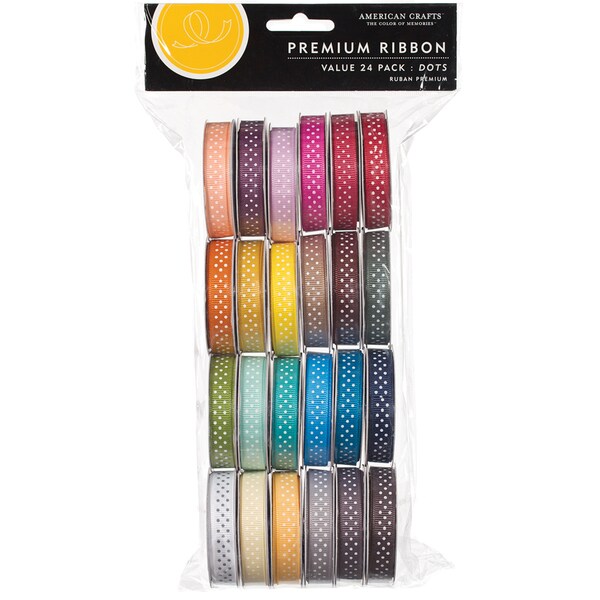 Value Pack Premium Ribbon 24 Spools (.375"X4 Feet Each)-Dot Grosgrain