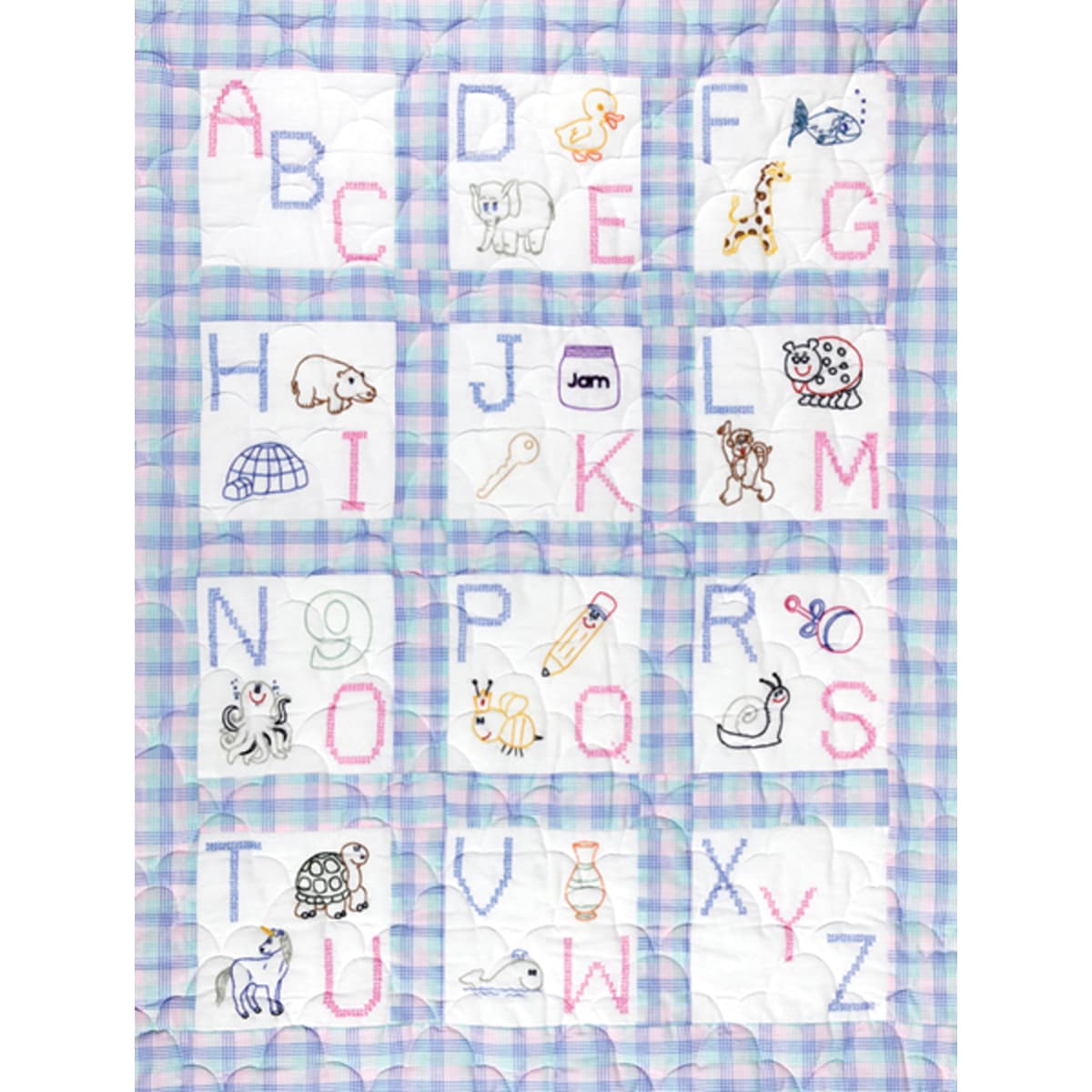 Stamped White Nursery Quilt Blocks 9x9 12/pkg abc