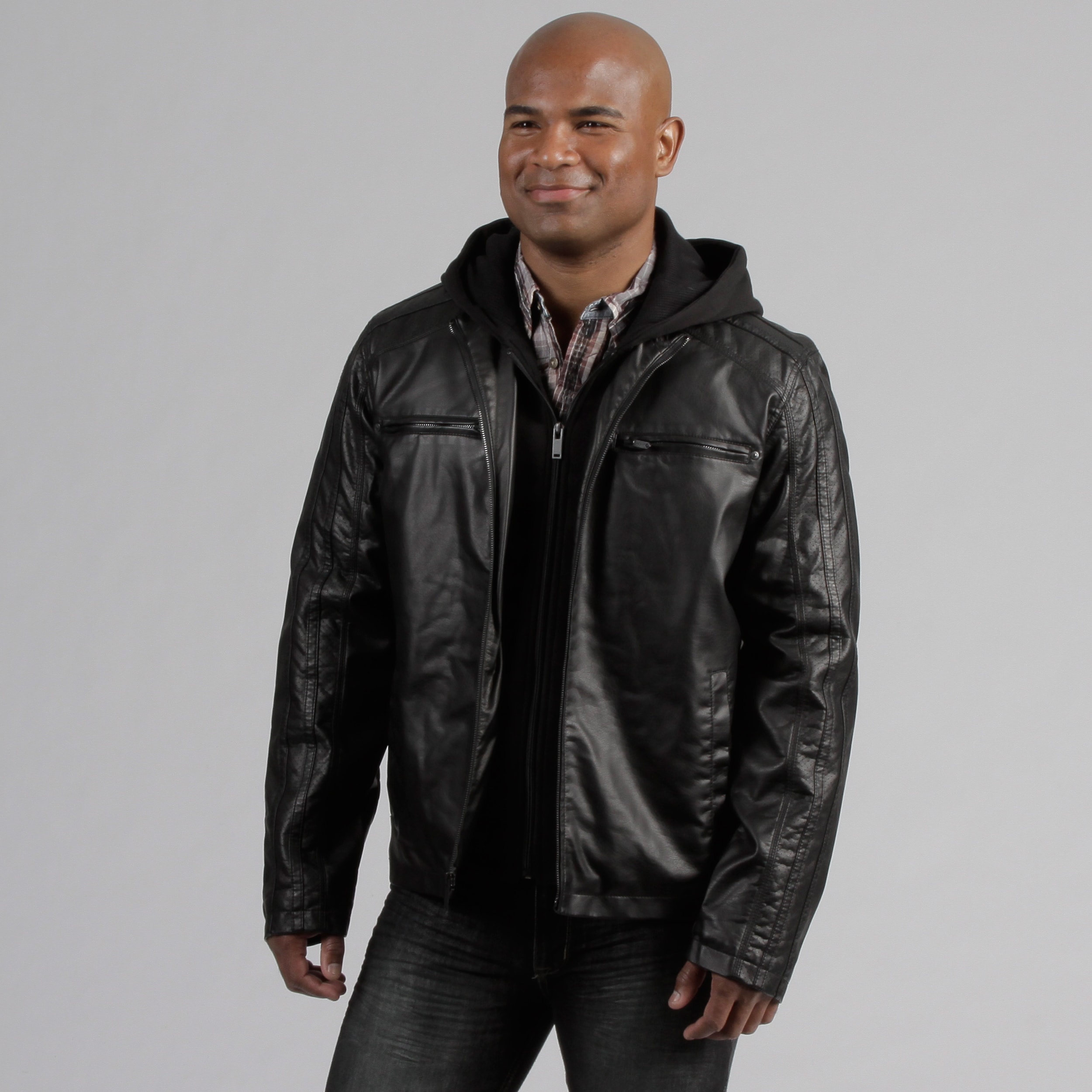 black rivet center zip leather jacket