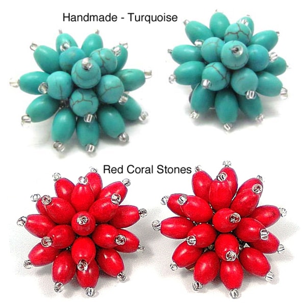 Handmade Turquoise Chrysanthemum Blast Clip On Earrings (Thailand) Earrings