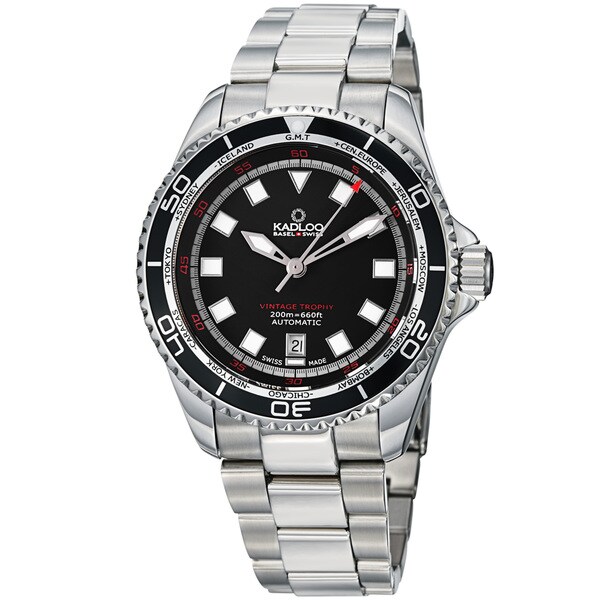Kadloo Men's 86220-BK 'Vintage Trophy' Black Dial Stainless Steel Watch