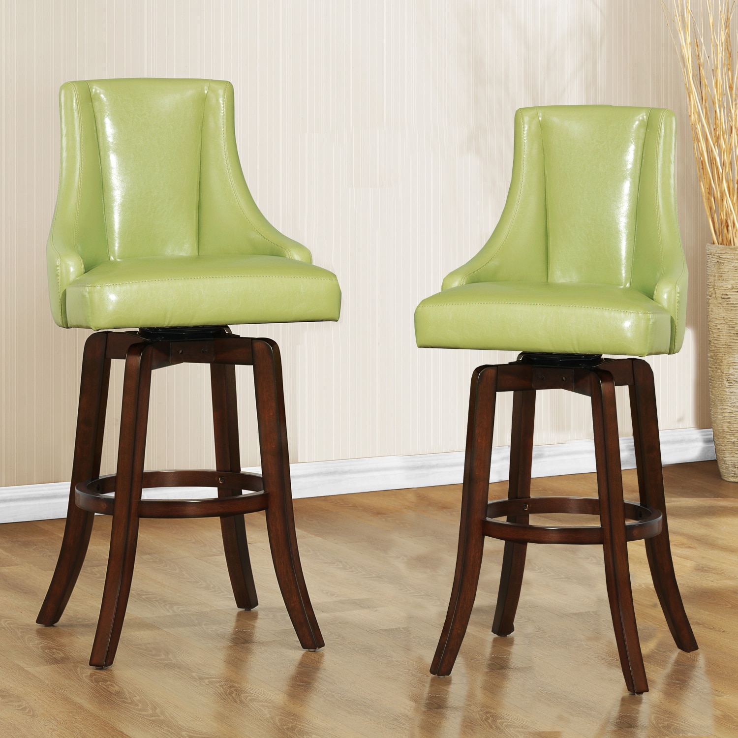Tribecca Home Vella Green Swivel Upholstered 29 inch Barstools (set Of 2)