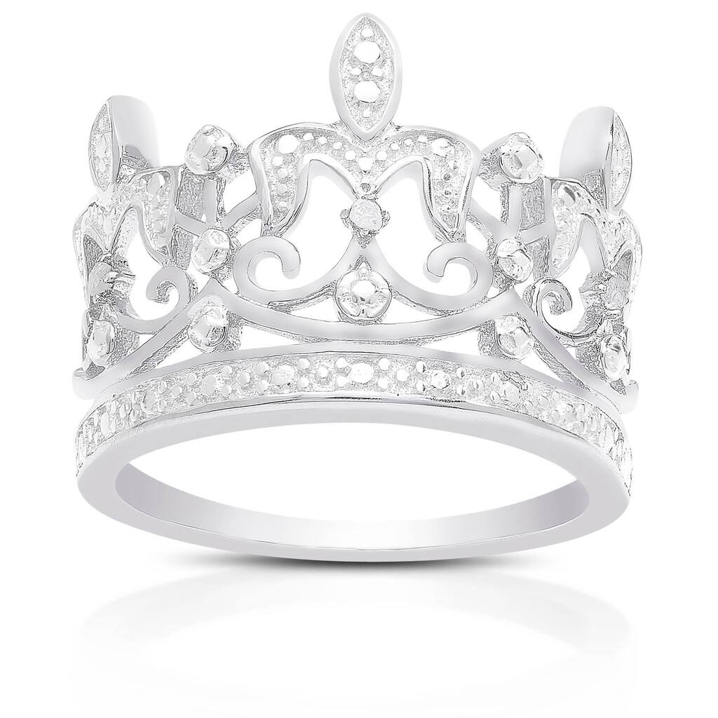 Sterling Silver Diamond Accent Crown Ring (I-J, I2-I3)