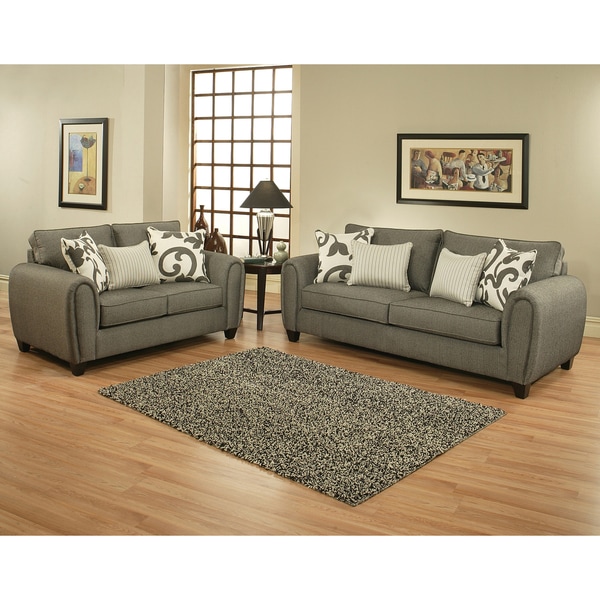 Shop Furniture of America Grey 2-piece Chenille Sofa and Loveseat - Overstock - 6781128