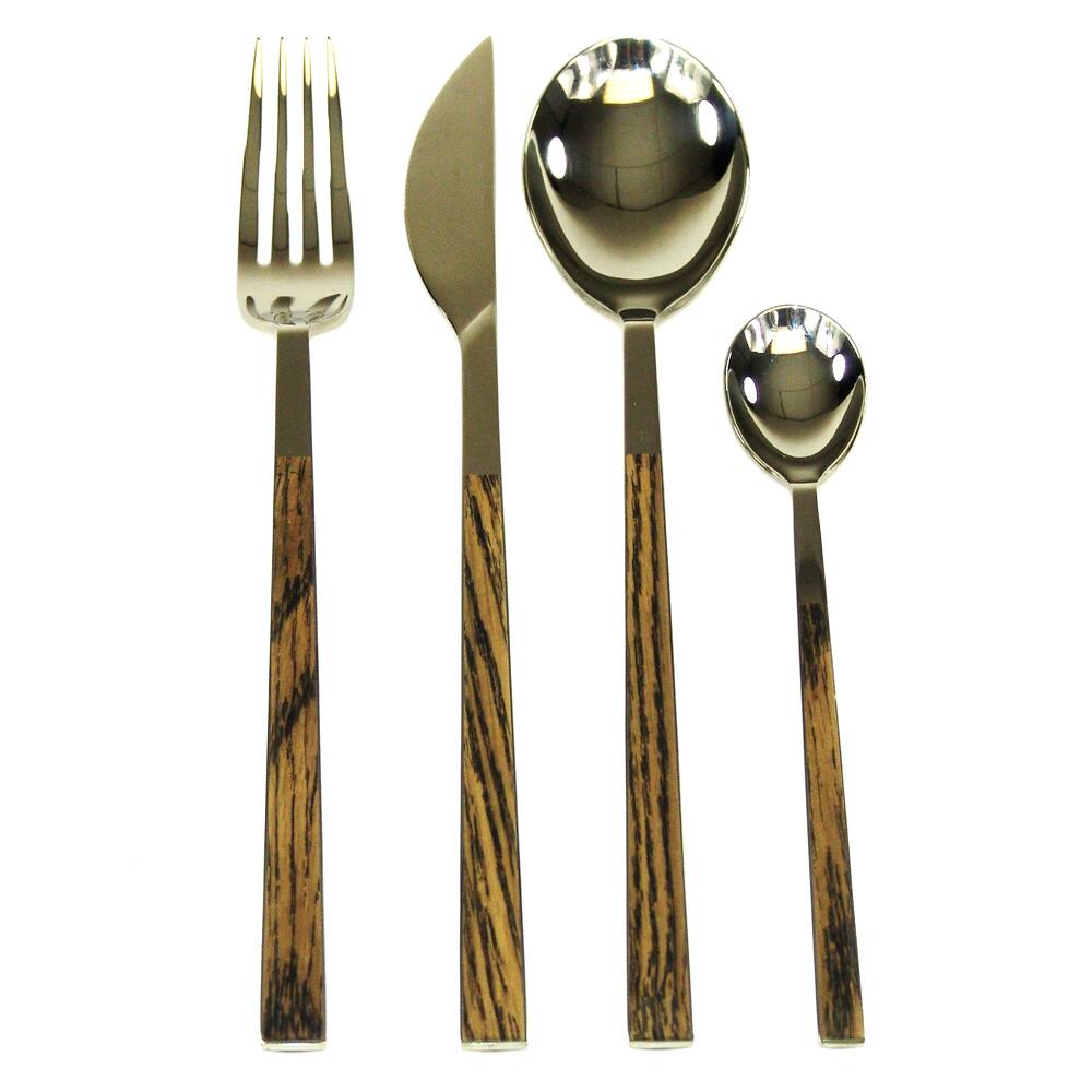 Red Vanilla Queen Sushi 24-Piece Simulated-Wenge-Wood Flatware Set
