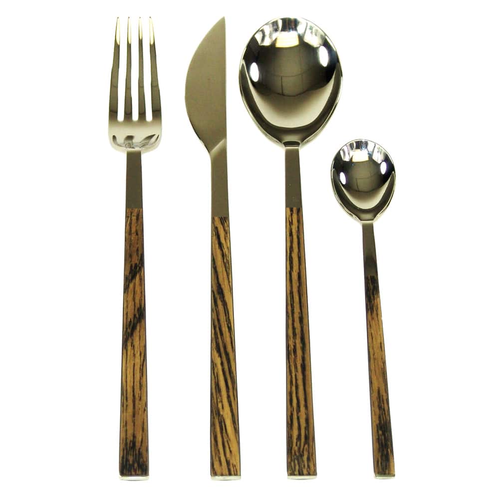 Red Vanilla Queen Sushi 24-Piece Simulated-Wenge-Wood Flatware Set