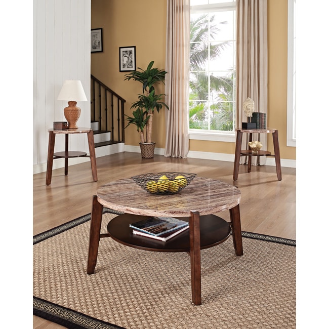 Shop Dark Oak Faux Marble Coffee End Tables 3 Piece Set