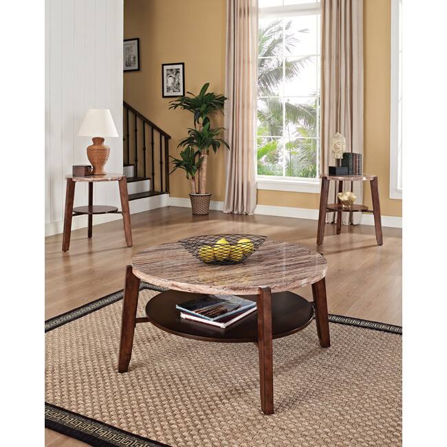 Dark Oak Faux Marble Coffee/ End Tables 3-piece Set