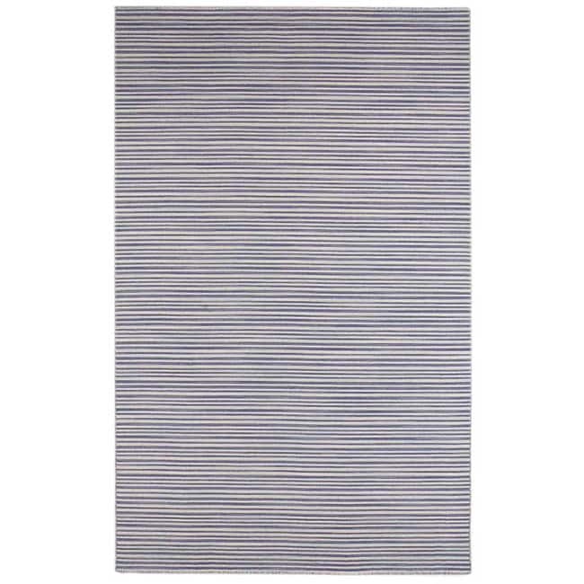 Flat Weave Blue/ Grey Striped Wool Rug (26 X 8)