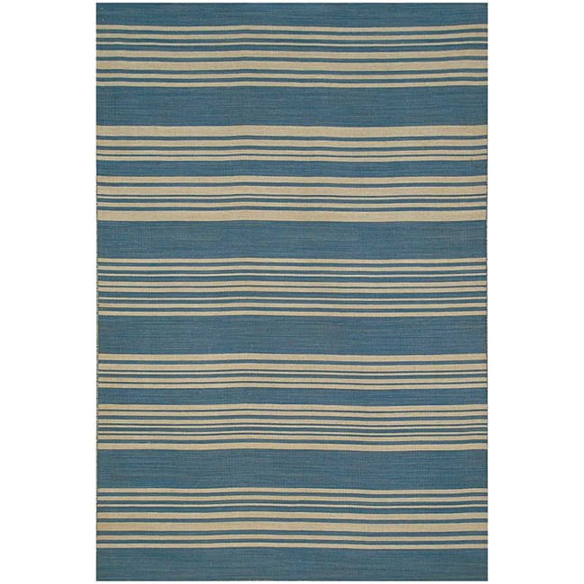 Dark Blue Flat Weave 100 Percent Wool Rug (2 6 X 8)