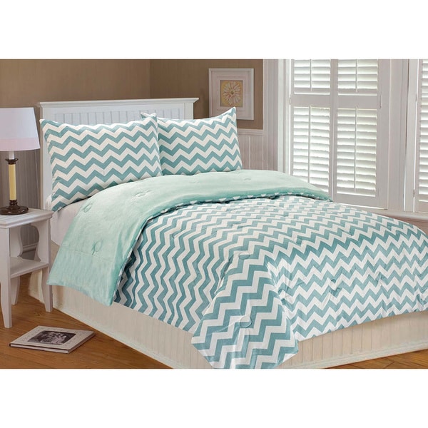 Chevron Microplush 3-piece Comforter Set - Overstock - 6783058