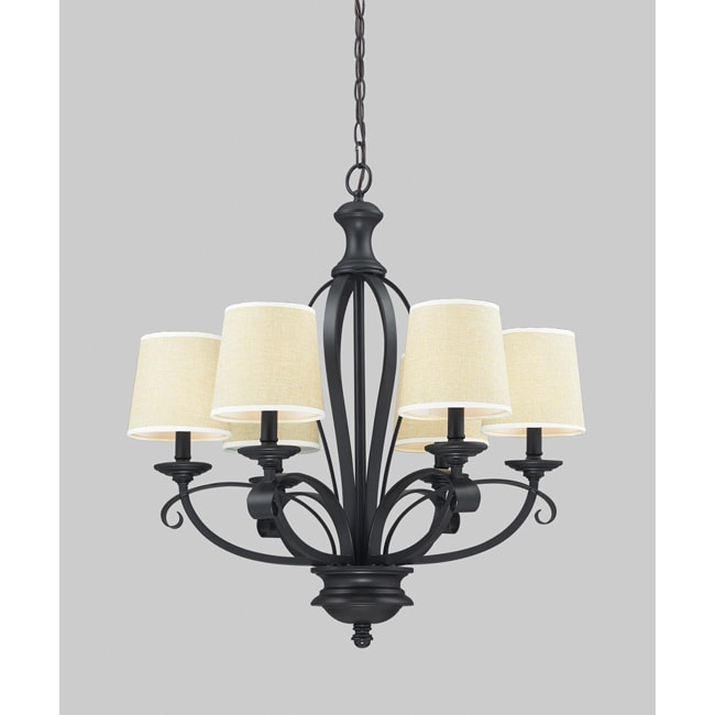 Charleston Matte Black And Creme Linen 6 light Chandelier