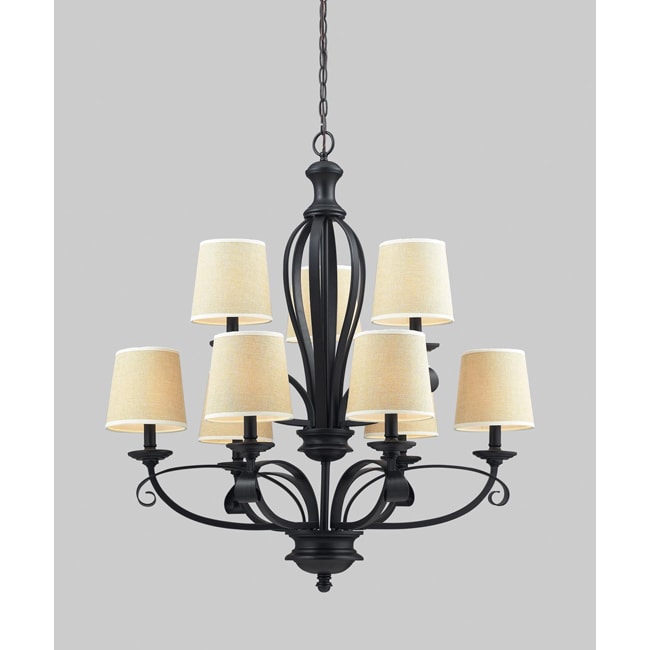 Charleston Matte Black And Creme Linen 9 light Chandelier