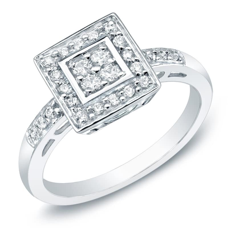 Square Shaped 1/3ct TDW Round Diamond Halo Engagement Ring in 10k Gold by Auriya (K-L, I2-I3) - 10 - White