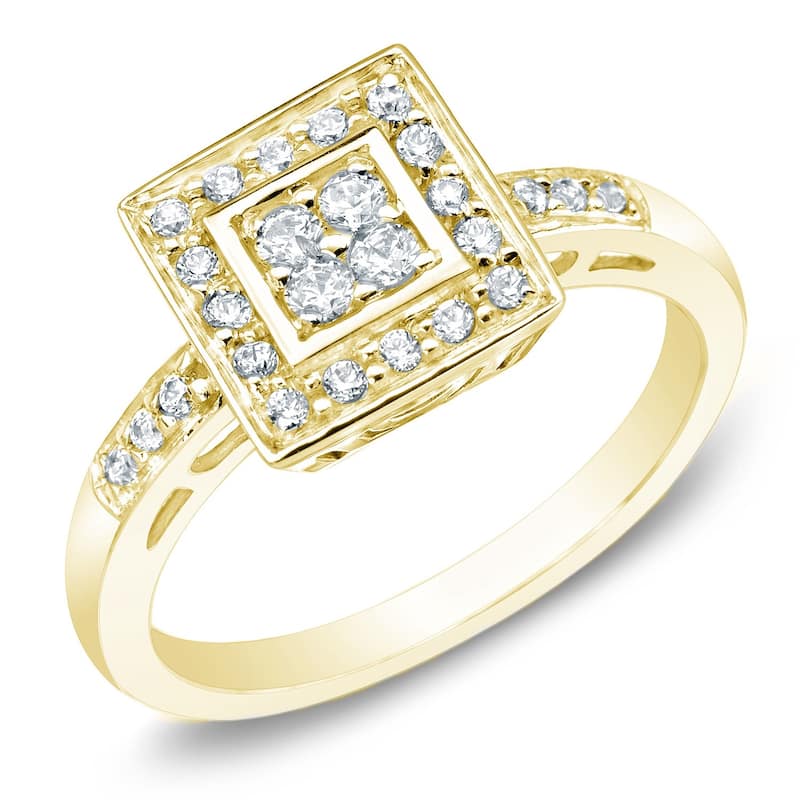Square Shaped 1/3ct TDW Round Diamond Halo Engagement Ring in 10k Gold by Auriya (K-L, I2-I3) - 7.5 - Yellow