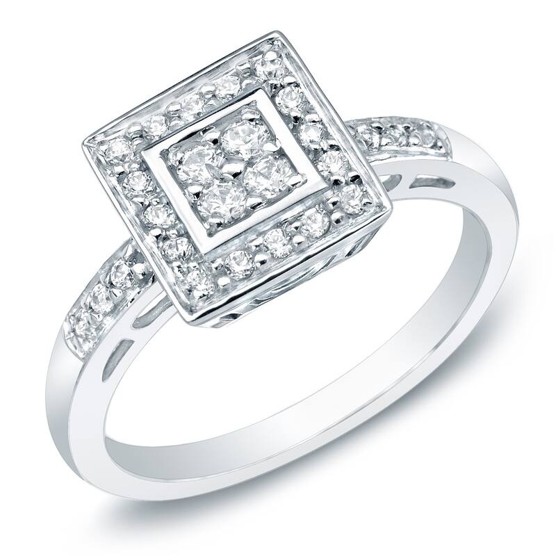 Square Shaped 1/3ct TDW Round Diamond Halo Engagement Ring in 10k Gold by Auriya (K-L, I2-I3) - 8.5 - White