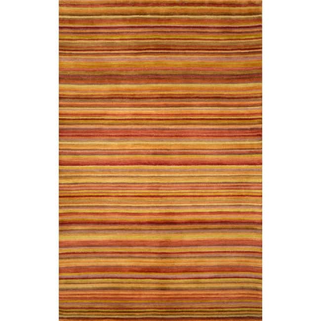 Hand-tufted Stripes Red Wool Rug (2'3 x 8')