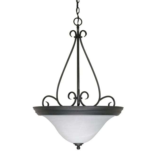 Castillo   3 Light Pendant   Textured Black Finish With Alabaster Swirl Glass