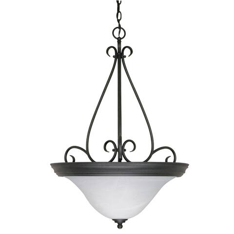 Castillo - 3 Light Pendant - Textured Black Finish with Alabaster Swirl Glass