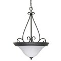 Castillo - 3 Light Pendant - Textured Black Finish with Alabaster Swirl Glass