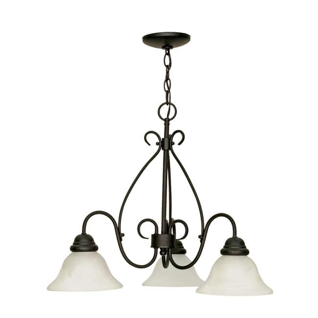 Castillo - 3 Light Chandelier - Textured Black Finish with Alabaster Swirl Glass