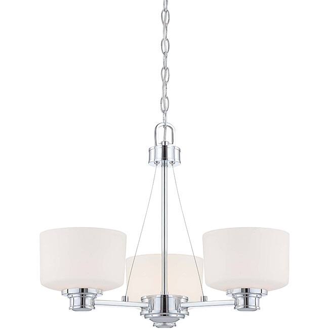 Soho - 3 Light Chandelier - Polished Chrome Finish with Satin White Glass