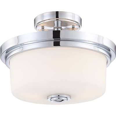 Soho - 2 Light Semi Flush Mount - Polished Chrome Finish with Satin White Glass