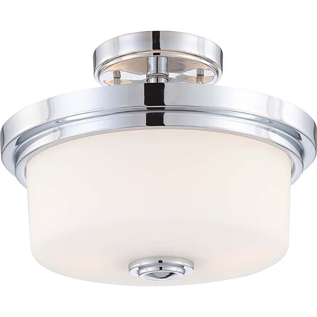 Soho - 2 Light Semi Flush Mount - Polished Chrome Finish with Satin White Glass